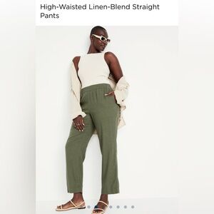 Old navy straight wide leg linen olive pants. New with tags size small